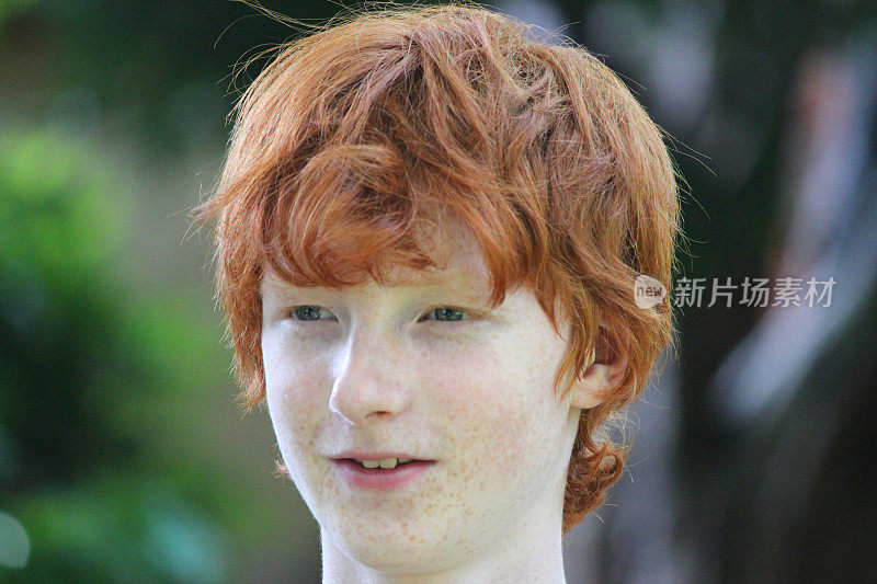 男孩的肖像，男孩的脸微笑，白日梦/看，红头发
